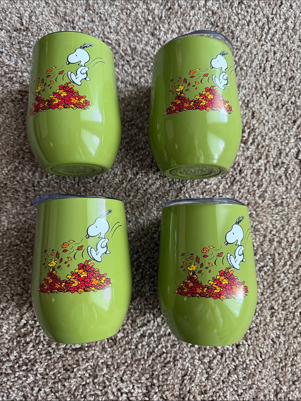 Peanuts Green Snoopy Leaf Pile Insulated Wine Tumblers - Set of 4